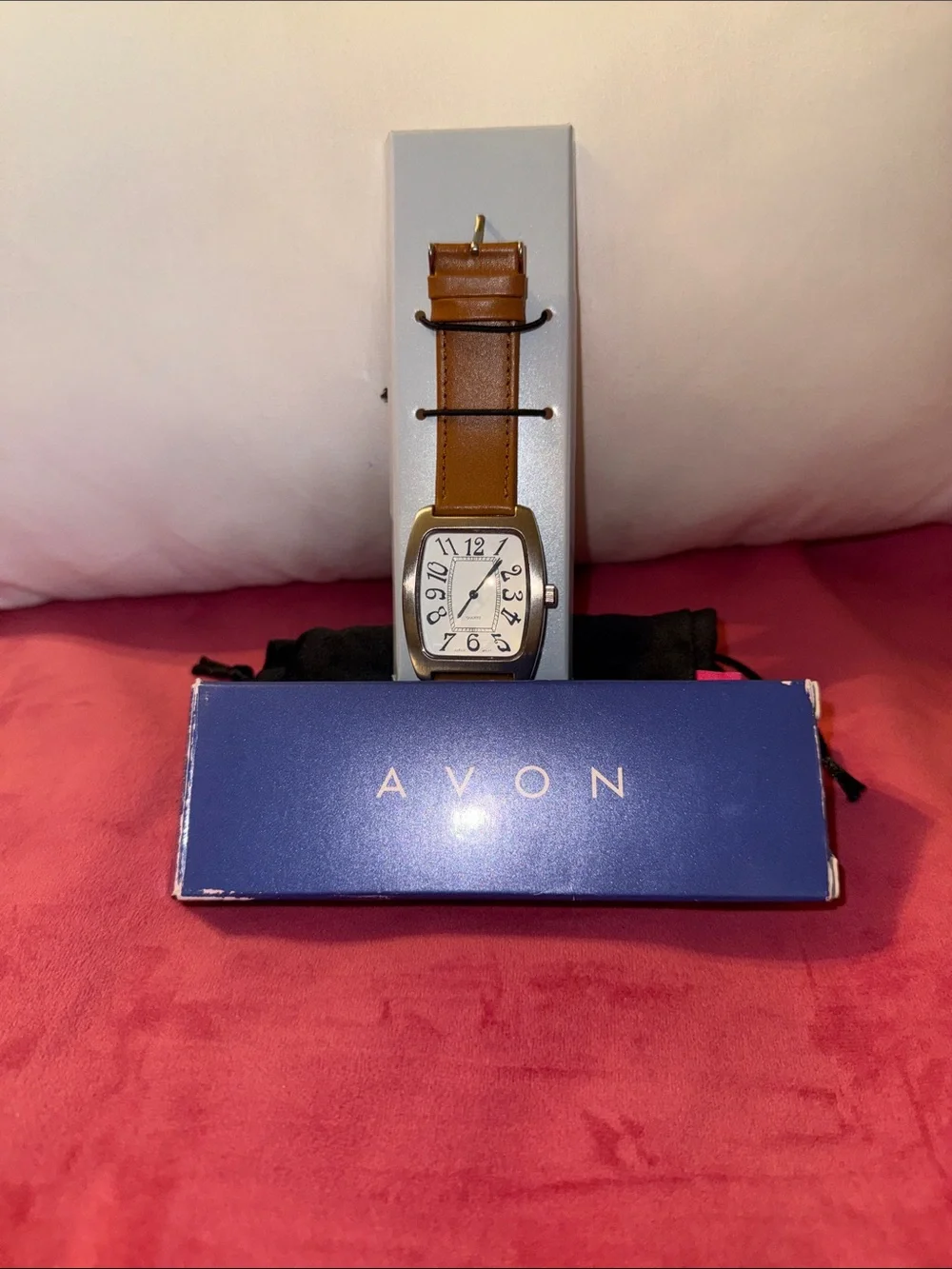 Avon Men's Tan Leather Strap Watch with Silver Case